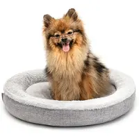 Lionto ronde hondenmand in donutvorm, Ø 55 cm, huisdierkussen voor honden en katten met wasbare hoes en antislipnoppen, gezellig hondenbed van Oxford linnen en pluche, grijs