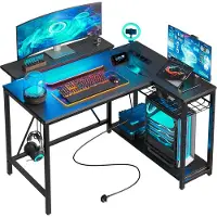 Five Stars L-Vormig Game Bureau - 107x80x76 cm - Game Bureau met LED verlichting - Zwart Carbon - Hoekbureau - Gaming Desk - Computertafel