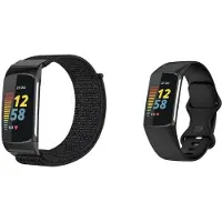 Strap-it Nylon band (Zwart) + Siliconen band (Zwart) - Geschikt voor Fitbit Charge 6 / Fitbit Charge 5 - Horlogeband / Polsband / Armband - Sportarmband - Zachte Nylon band - geweven band - Maat: L