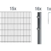 Alberts 650476 dubbelstaafmat hekwerk als 32-delige complete hekwerkset, antraciet, hoogte 80 cm, lengte 30 m