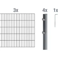 Alberts 650803 dubbelstaafmat hekwerk als 8-delige complete hekwerkset, antraciet, hoogte 100 cm, lengte 6 m
