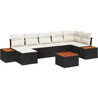 vidaXL Tuinset met 8 zitplaatsen, zwart, van polyrotan
