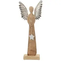 HBX natural living Beeld Engel Mangohout 12x6x34cm Bruin bruin Hout Decoratief
