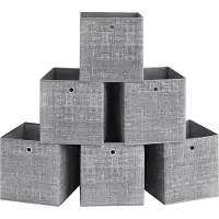 Songmics Opbergdozen set van 6 van non-woven stof met handvat, Heide grijs / 33 x 33 x 33 cm