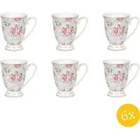 Clayre & Eef Mok set van 6 stuks 300 ml Blauw Roze Porselein Rond Bloemen Theemok