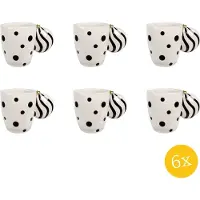 Clayre & Eef Mok 350 set van 6 stuks 350 ml Wit Zwart Keramiek Drinkbeker