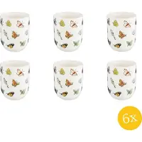 Clayre & Eef Mok set van 6 stuks 100 ml Beige Geel Porselein Rond Vlinders Theemok