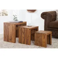 Invicta Set van 3 massief houten bijzettafels MAKASSAR 45cm Sheesham steenafwerking unieke korrel - 20596