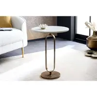 Invicta Ronde bijzettafel ELEGANCE 60cm witgoud antiek marmer metaal aluminium handgemaakt - 43612