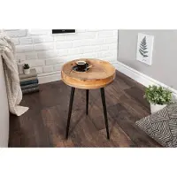 Invicta Stevige bijzettafel PURE NATURE 35cm naturel mangohout rond met zwart metalen poten - 39669