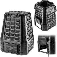 Kadax Compostbak van kunststof, compostbak voor tuinafval, compostbak met ventilatie, compostcontainer met druppelirrigatie, snelcompostbak (zwart, 750 liter)