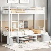 Merax Stapelbed Metaal 90x200 cm – Inclusief Schoenenrek & Kastjes – Wit – Kinderbed met Ladder en Opbergruimte – EN747 Veiligheid