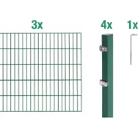 Alberts 648688 dubbelstaafmat hekwerk als 8-delige complete hekwerkset, groen, hoogte 80 cm, lengte 6 m