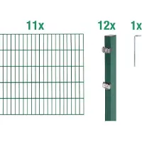 Alberts 646387 dubbelstaafmat hekwerk als 24-delige complete hekwerkset, groen, hoogte 80 cm, lengte 22 m