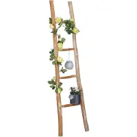 Relaxdays decoratieve ladder - 150 cm - 4 tredes - decoratieladder - kastanjehout - natuur