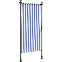 vidaXL Rolgordijn voor buiten 100x270 cm stof en staal blauw en wit