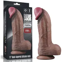Lovetoy - Dubbellaagse siliconen dildo XXL 28 cm (Ø7.4 cm) - Bruin