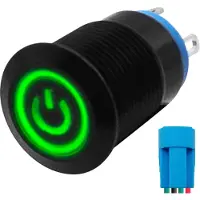 Proride Metalen Drukschakelaar 220V ON-OFF - 12mm - Aan/uit schakelaar met Aansluitkabel - Spatwaterdicht - LED Indicatie Groen