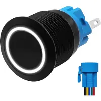 Proride Metalen Drukschakelaar 12V ON-OFF - 19mm - Aan/uit schakelaar met Aansluitkabel - Spatwaterdicht - 12V/24V - LED Indicatie Wit