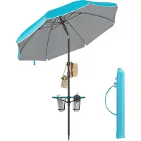 Songmics In hoogte verstelbare strandparasol met opvouwbare zonwering, Blauw / 160 cm
