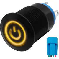 Proride Metalen Drukschakelaar 220V ON-OFF - 12mm - Aan/uit schakelaar met Aansluitkabel - Spatwaterdicht - LED Indicatie Geel