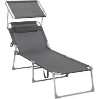Pricenet Zonnebank, ligstoel, tuinstoel, extra groot, 71 x 200 x 38 cm, belastbaar tot 150 kg, met hoofdsteun en luifel, verstelbare rugleuning, opklapbaar, tuin, antraciet