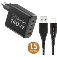 MOJOGEAR CHARGE+ 140 Watt oplader met USB naar USB-C kabel 1,5 meter | Geschikt voor Samsung/iPhone 15/16