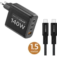 MOJOGEAR CHARGE+ 140 Watt oplader met USB-C naar USB-C kabel 1,5 meter | Geschikt voor Samsung/iPhone 15/16