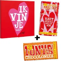 Tony's Chocolonely Ik vind je Lief! - Chocolade Cadeautje - Geschenkset met 2 Smaakvolle Kadootjes - Melk Chocolade met Framboos en Karamel Zeezout - 360 Gram