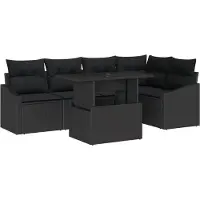vidaXL Tuinbank Set 6 st Zwart poly rattan, Gepoedercoat staal