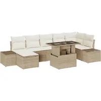 vidaXL Tuinbank Set met opslag 8 pcs Beige Poly rattan