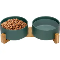 S.old Voerbak Hond - Drinkbak - Met Bamboe Standaard - 2x 800 ml - Maat M - Groen Mat