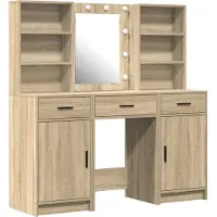vidaXL Dressing tafel set met LED 3 st Sonoma Eik Bewerkt hout