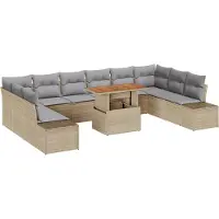 vidaXL Tuinbank Set 11 st Beige Poly rattan