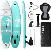 SUPPER Sup Board XL - Max. 220KG - Opblaasbaar – Paddle Board – Waterdicht Telefoonhoesje – Pomp – Vin – Leash – Draagtas – 335 x 81 cm - Turqoise