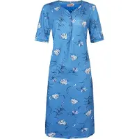Fine woman Dames nachthemd gebloemd blauw XL