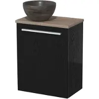 Maxaro Toiletmeubel met waskom | 41 cm Zwart eiken Vlak front Blue stone Natuursteen waskom Eiken blad