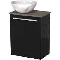 Maxaro Toiletmeubel met waskom | 41 cm Zwart eiken Vlak front Wit marmer Natuursteen waskom Donkerbruin eiken blad