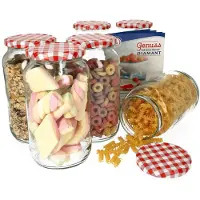 MamboCat Set van 6 ronde potten 1062 ml To 82 rood geruit deksel incl. Diamant Gelierzauber receptenboekje