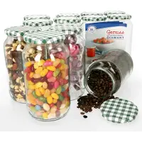 MamboCat Set van 12 ronde potten 1062 ml To 82 groen geblokt deksel incl. Diamant Gelierzauber receptenboekje