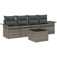 vidaXL Bankstel 5 st Grijs poly rattan