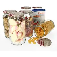MamboCat Set van 6 ronde potten 1062 ml To 82 houten hart rood deksel incl. Diamant Gelierzauber receptenboekje