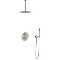 Hotbath Cobber IBS20A Inbouw Doucheset - Staafhanddouche - 25cm Hoofddouche - 30cm Plafondbuis - Wandsteun - Geborsteld Nikkel - Messing - Kranen, - Kranen, Douchekranen, Douchesets, Inbouw douchesets