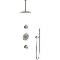Hotbath Cobber IBS20 Inbouw Doucheset - Staafhanddouche - 25cm Hoofddouche - 30cm Plafondbuis - Wandsteun - Geborsteld Nikkel - Messing - Kranen, - Kranen, Douchekranen, Douchesets, Inbouw douchesets