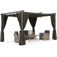 Garden Point Bruine La Palma terraspergola 3x4m met gordijnen