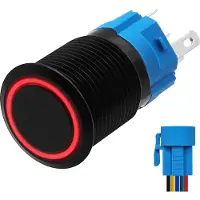 Proride Metalen Pulsschakelaar 220V OFF-(ON) - 16mm - Momentschakelaar met Aansluitkabel - Spatwaterdicht - LED Indicatie Rood