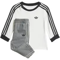 Adidas Originals Joggingpak 'Denim Long Sleeve Tee Set' grey denim / zwart / wit
