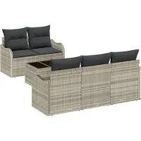 vidaXL Tuinbank Set 6 st 5-zits Lichtgrijs en Donkergrijs poly rattan