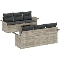 vidaXL Tuinbank Set 7 st Lichtgrijs en Donkergrijs poly rattan