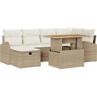 vidaXL Tuinset, 7-delig, beige, polyrotan
